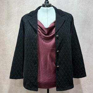 Chico’s Travelers Black Quilted Jacket Size 3 XL/16 Button Front Y2K Minimalist